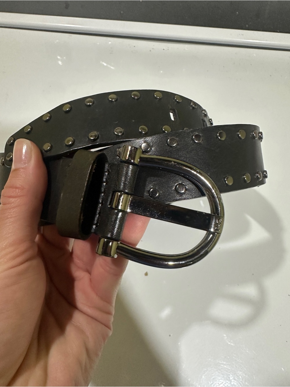 Calvin Klein Jeans Black Studded Leather Belt with Gunmetal Buckle